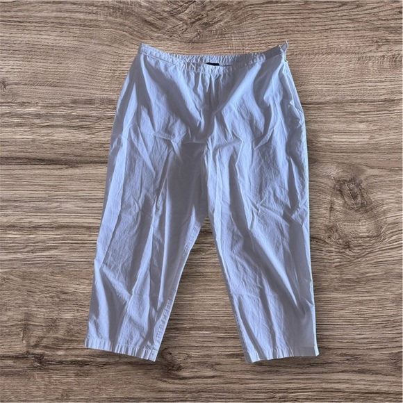 EILEEN FISHER Pants Cotton Stretch Twill Wide Cropped Side Zip White Size M - Picture 2 of 16